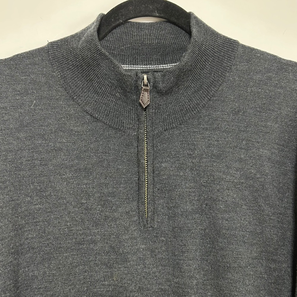 Bloomingdales 1/4 Zip Merino Wool Sweater XL Charcoal Gray Pullover Mock Neck - Picture 1 of 11